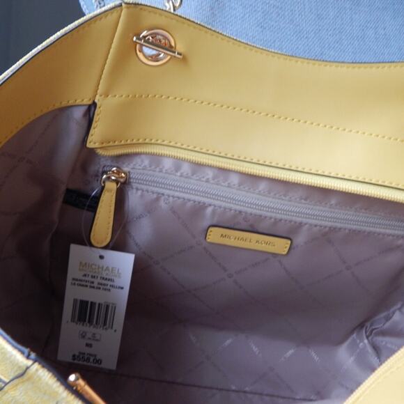 MICHAEL KORS Jet Set Travel Daisy Yellow Monogram LG Chain Shoulder Tote Bag NWT - Picture 13 of 13